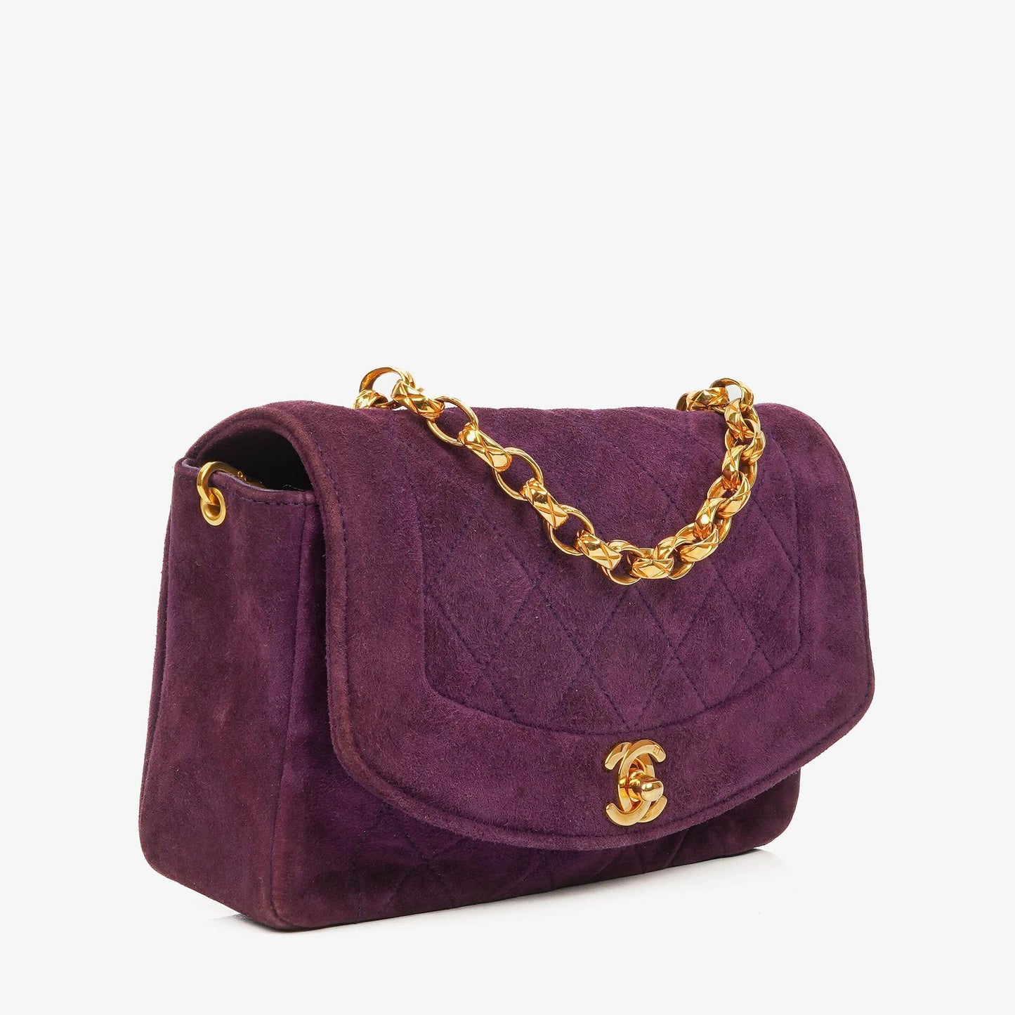 Chanel Classic Mini Diana Flap Tasche aus lila Wildleder mit 24K vergoldeten Beschlägen