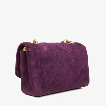 Chanel Classic Mini Diana Flap Tasche aus lila Wildleder mit 24K vergoldeten Beschlägen
