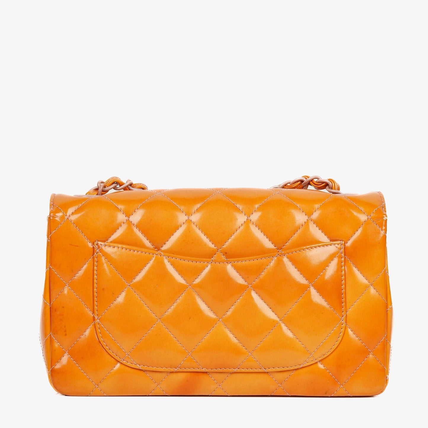 Chanel Classic Mini rechteckige Single Flap Tasche aus orangefarbenem Lackleder