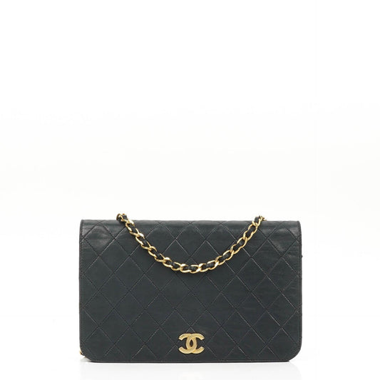 Chanel Classic Full Flap Bag, Marineblau gestepptes Lammleder, Goldfarbene Hardware