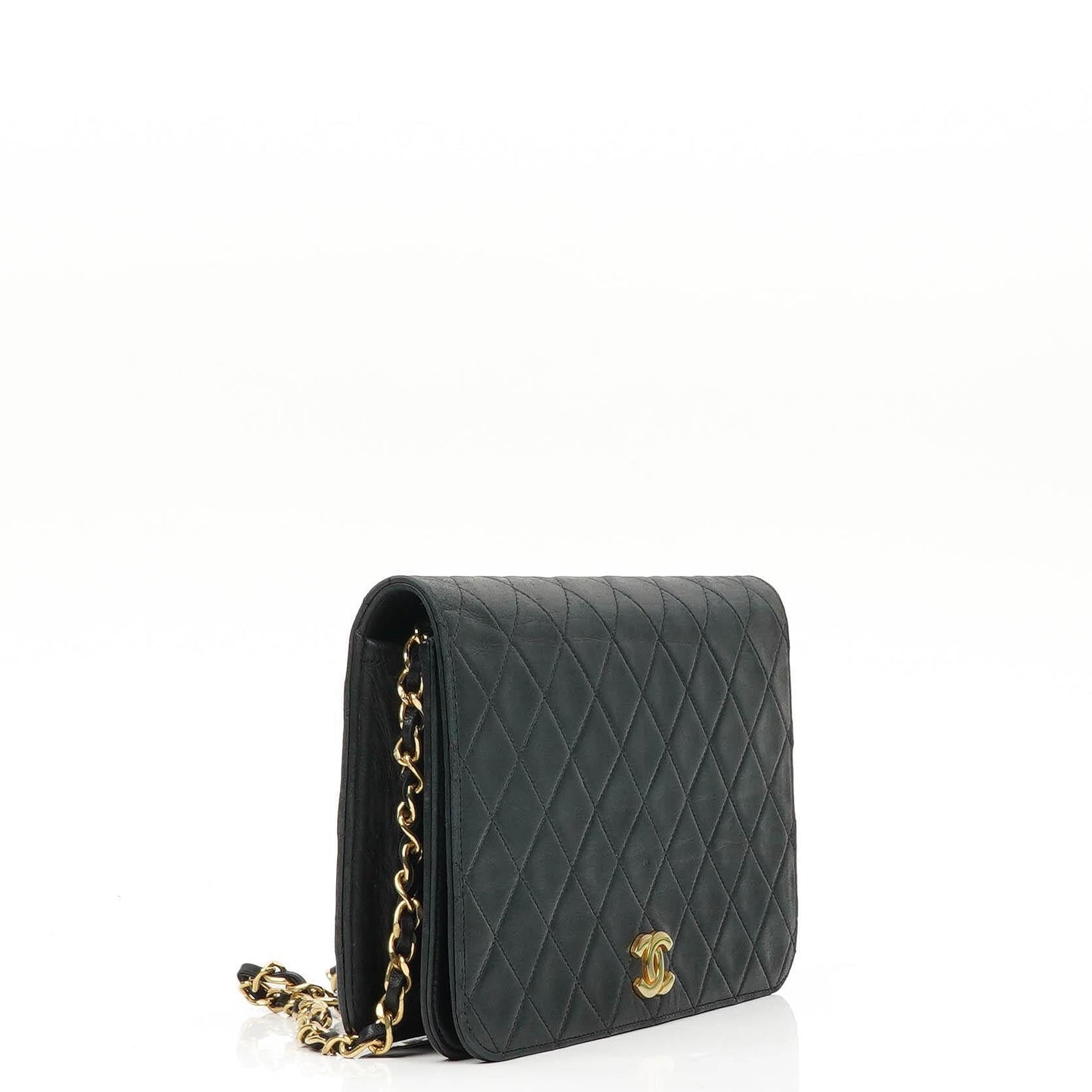 Chanel Classic Full Flap Bag, Marineblau gestepptes Lammleder, Goldfarbene Hardware