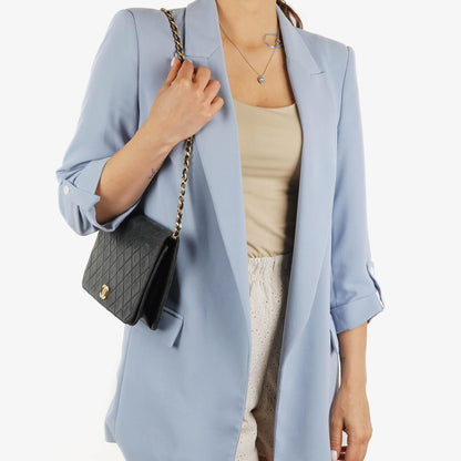 Chanel Classic Full Flap Bag, Marineblau gestepptes Lammleder, Goldfarbene Hardware