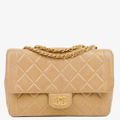 Chanel Classic Single Flap Tasche aus beigem gestepptem Lammleder mit 24K vergoldeter Hardware