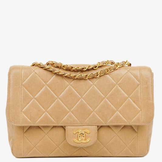 Chanel Classic Single Flap Tasche aus beigem gestepptem Lammleder mit 24K vergoldeter Hardware