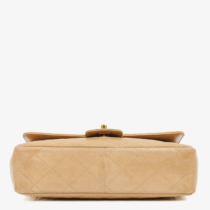 Chanel Classic Single Flap Tasche aus beigem gestepptem Lammleder mit 24K vergoldeter Hardware
