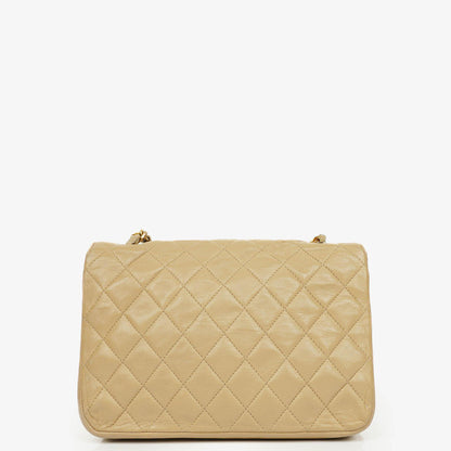 Chanel Classic Single Flap Tasche aus beigem gestepptem Lammleder mit 24K vergoldeter Hardware
