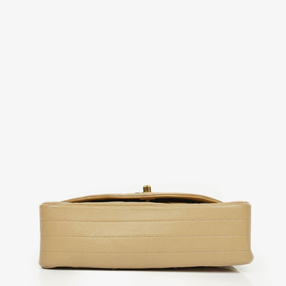 Chanel Classic Single Flap Tasche aus beigem gestepptem Lammleder mit 24K vergoldeter Hardware