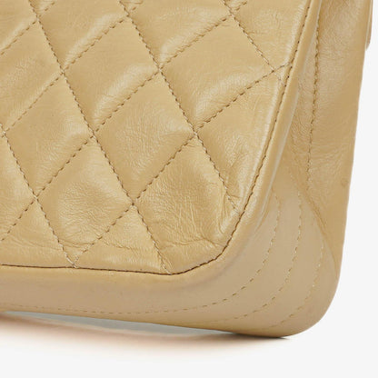 Chanel Classic Single Flap Tasche aus beigem gestepptem Lammleder mit 24K vergoldeter Hardware