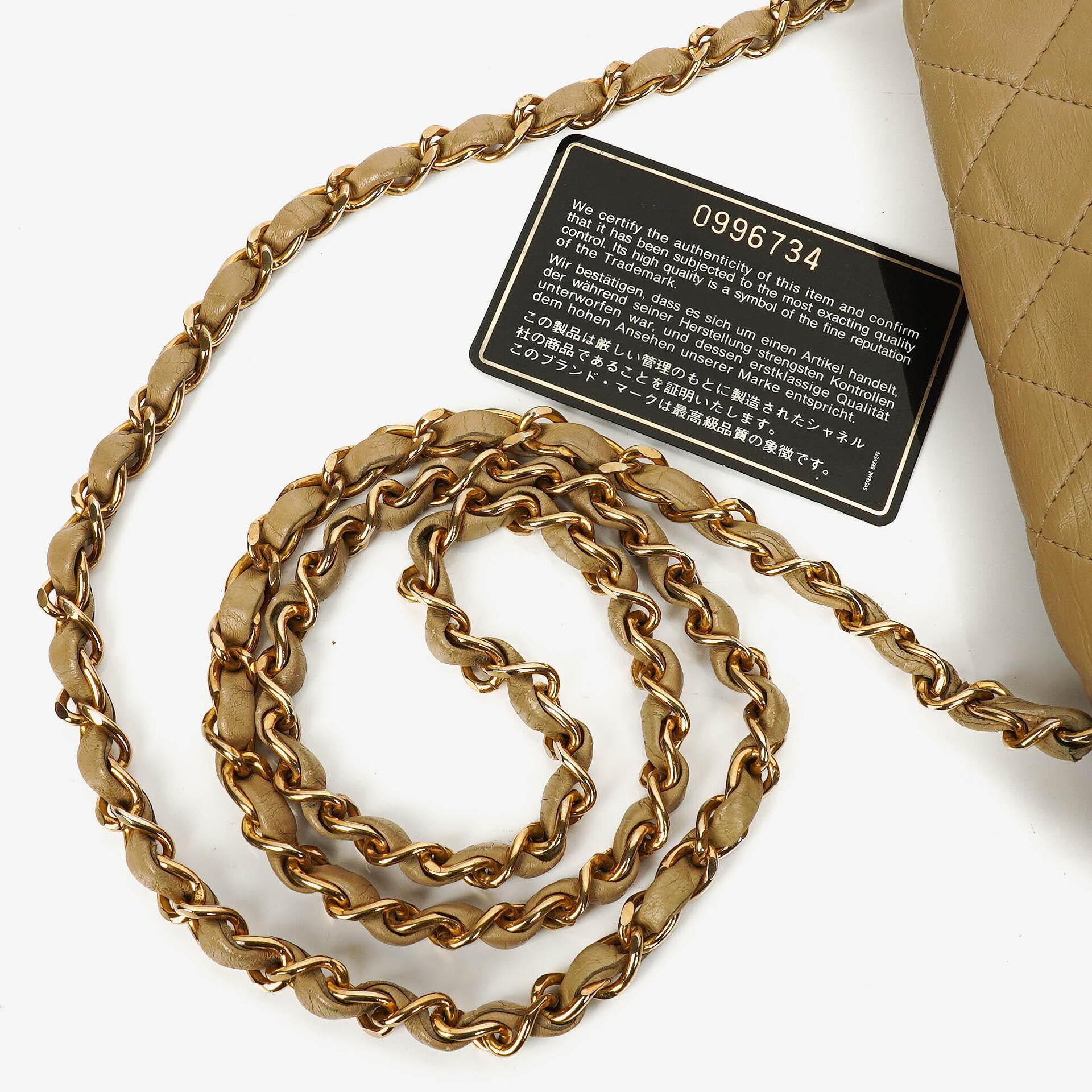 Chanel Classic Single Flap Tasche aus beigem gestepptem Lammleder mit 24K vergoldeter Hardware