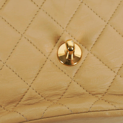 Chanel Classic Single Flap Tasche aus beigem gestepptem Lammleder mit 24K vergoldeter Hardware