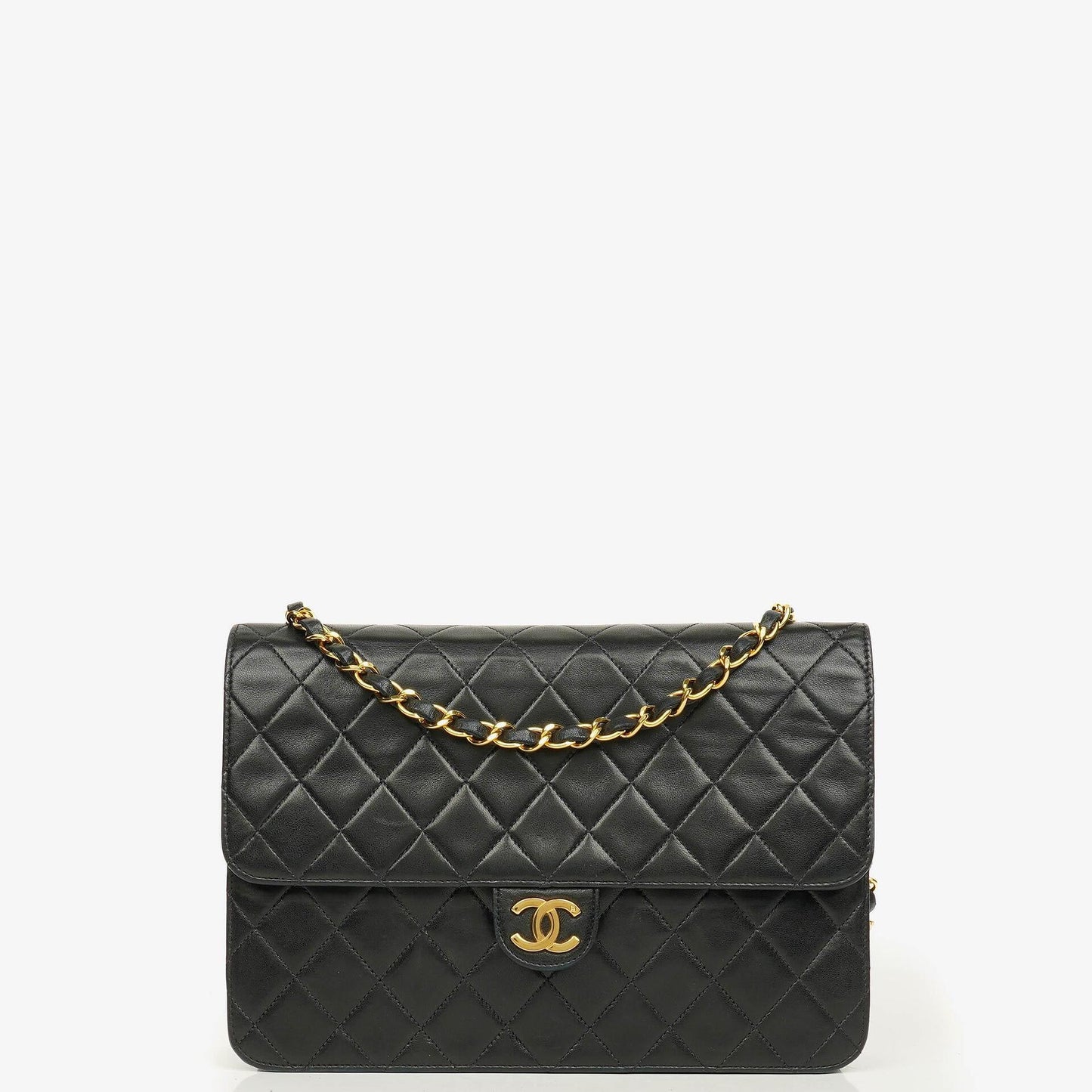 Chanel Classic Single Flap Tasche aus schwarzem gestepptem Lammleder mit 24K vergoldeter Hardware
