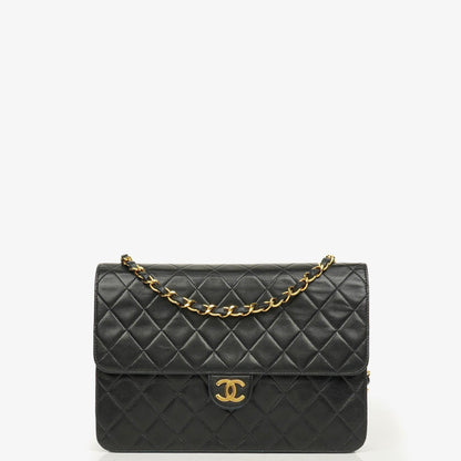 Chanel Classic Single Flap Tasche aus schwarzem gestepptem Lammleder mit 24K vergoldeter Hardware