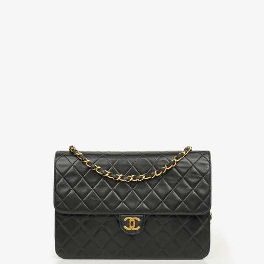Chanel Classic Single Flap Tasche aus schwarzem gestepptem Lammleder mit 24K vergoldeter Hardware