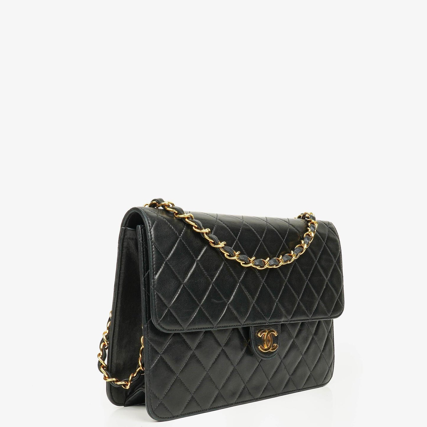 Chanel Classic Single Flap Tasche aus schwarzem gestepptem Lammleder mit 24K vergoldeter Hardware