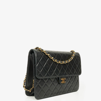 Chanel Classic Single Flap Tasche aus schwarzem gestepptem Lammleder mit 24K vergoldeter Hardware