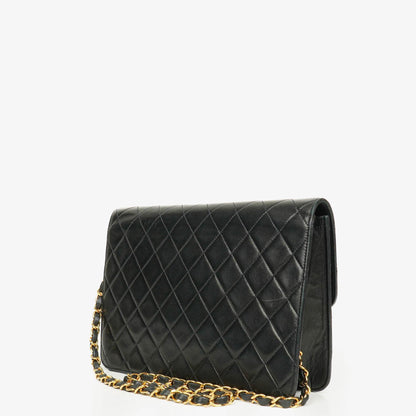 Chanel Classic Single Flap Tasche aus schwarzem gestepptem Lammleder mit 24K vergoldeter Hardware