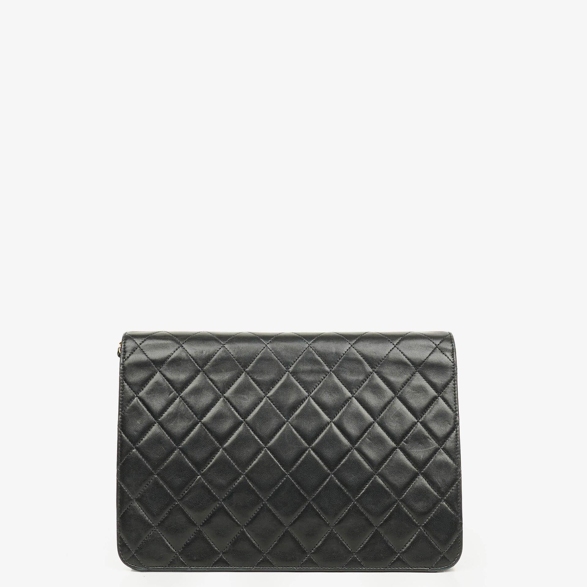 Chanel Classic Single Flap Tasche aus schwarzem gestepptem Lammleder mit 24K vergoldeter Hardware