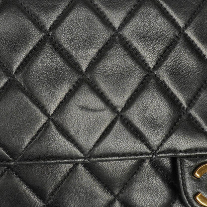 Chanel Classic Single Flap Tasche aus schwarzem gestepptem Lammleder mit 24K vergoldeter Hardware