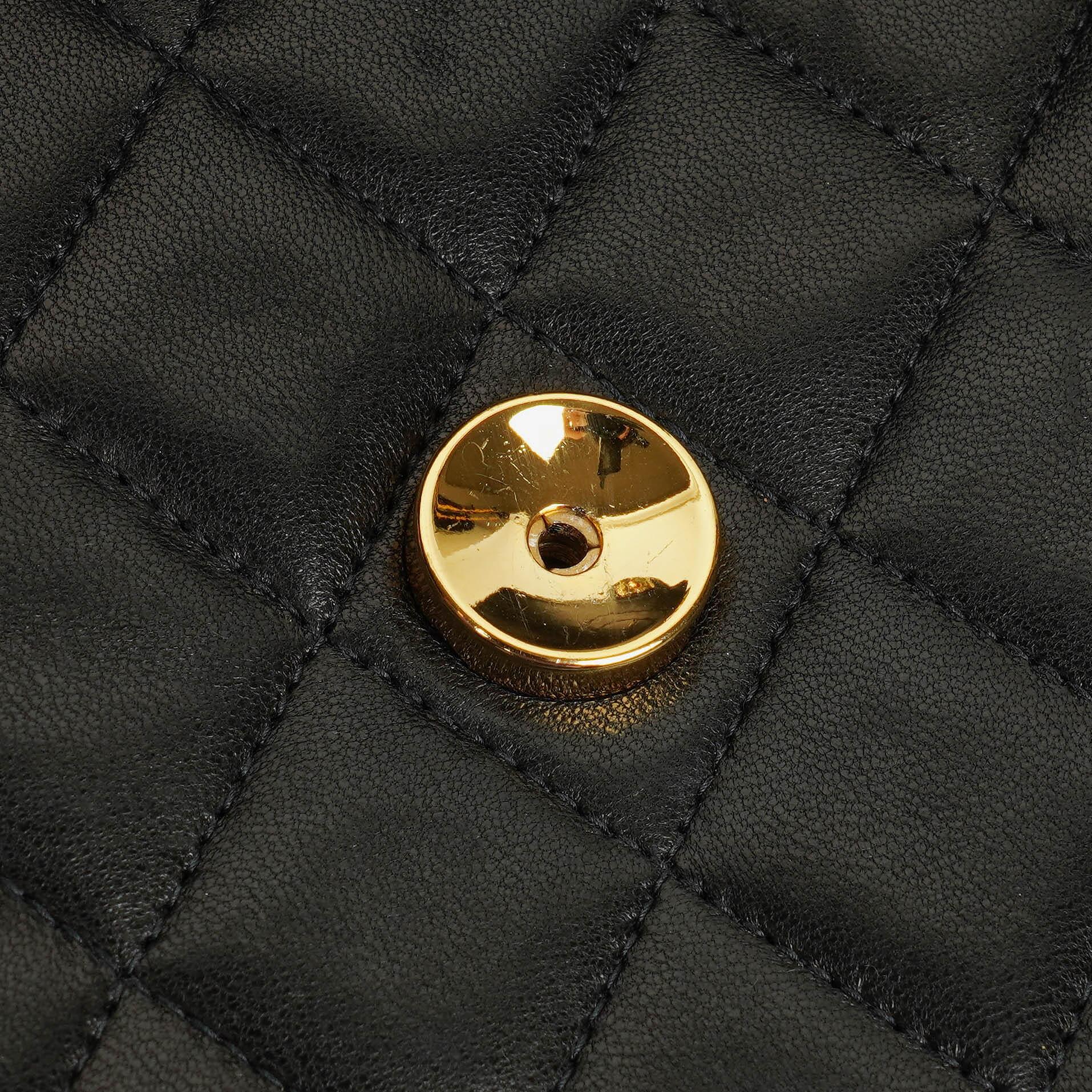 Chanel Classic Single Flap Tasche aus schwarzem gestepptem Lammleder mit 24K vergoldeter Hardware