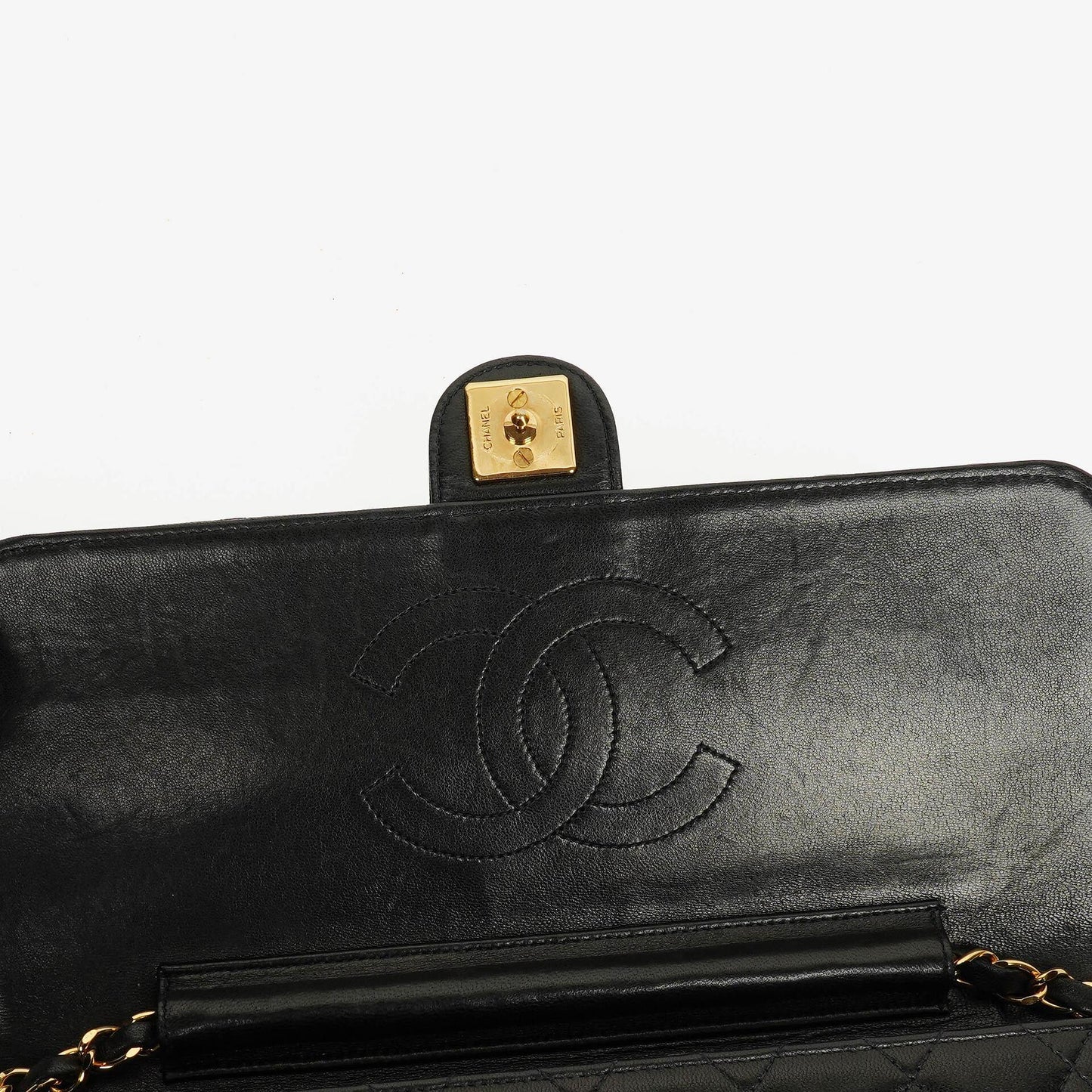 Chanel Classic Single Flap Tasche aus schwarzem gestepptem Lammleder mit 24K vergoldeter Hardware