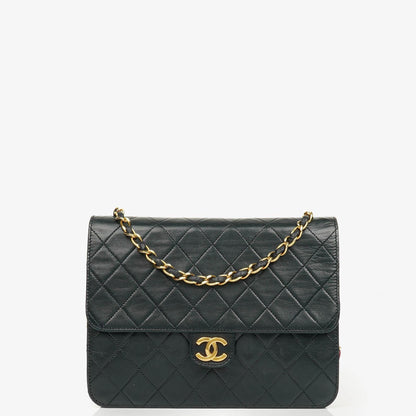 Chanel Classic Single Flap Bag aus schwarzem gestepptem Lammleder mit 24K vergoldeten Beschlägen