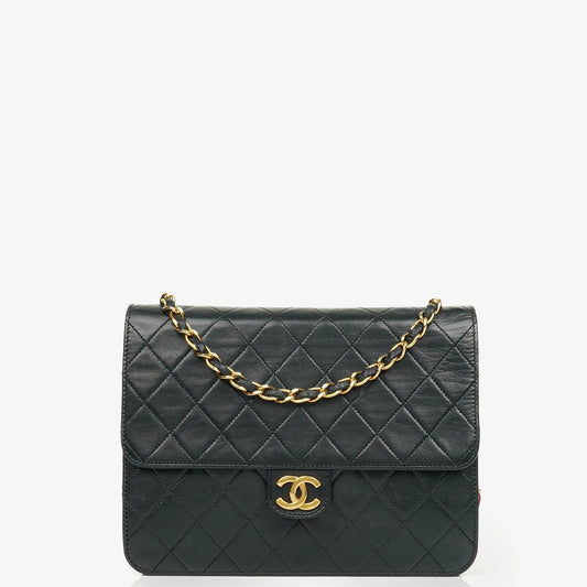 Chanel Classic Single Flap Bag aus schwarzem gestepptem Lammleder mit 24K vergoldeten Beschlägen
