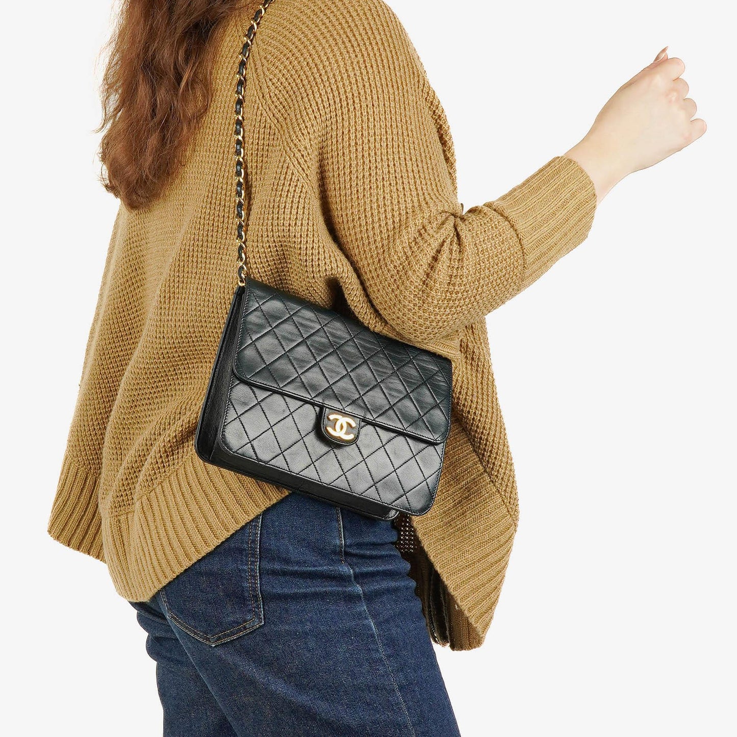 Chanel Classic Single Flap Bag aus schwarzem gestepptem Lammleder mit 24K vergoldeten Beschlägen