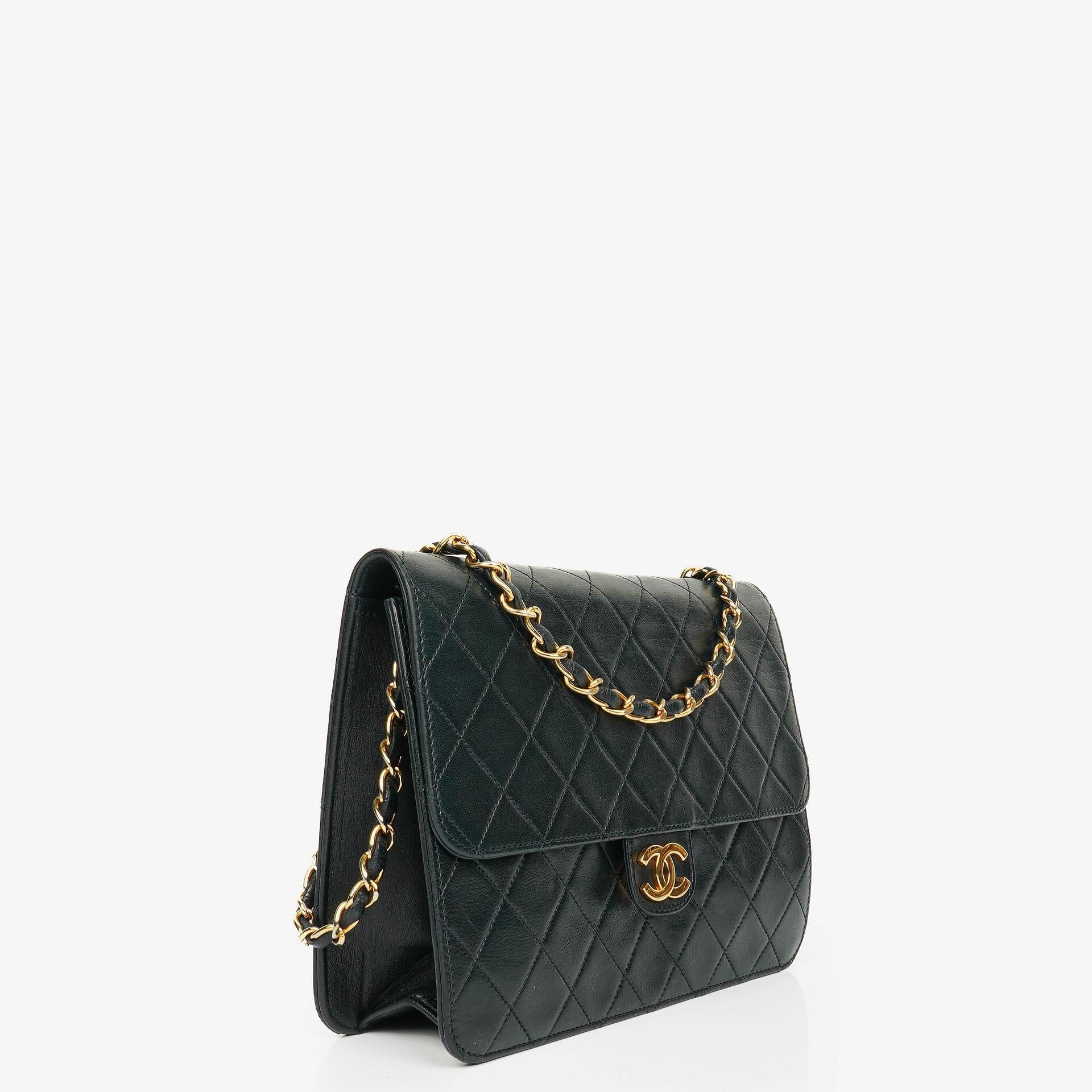 Chanel Classic Single Flap Bag aus schwarzem gestepptem Lammleder mit 24K vergoldeten Beschlägen