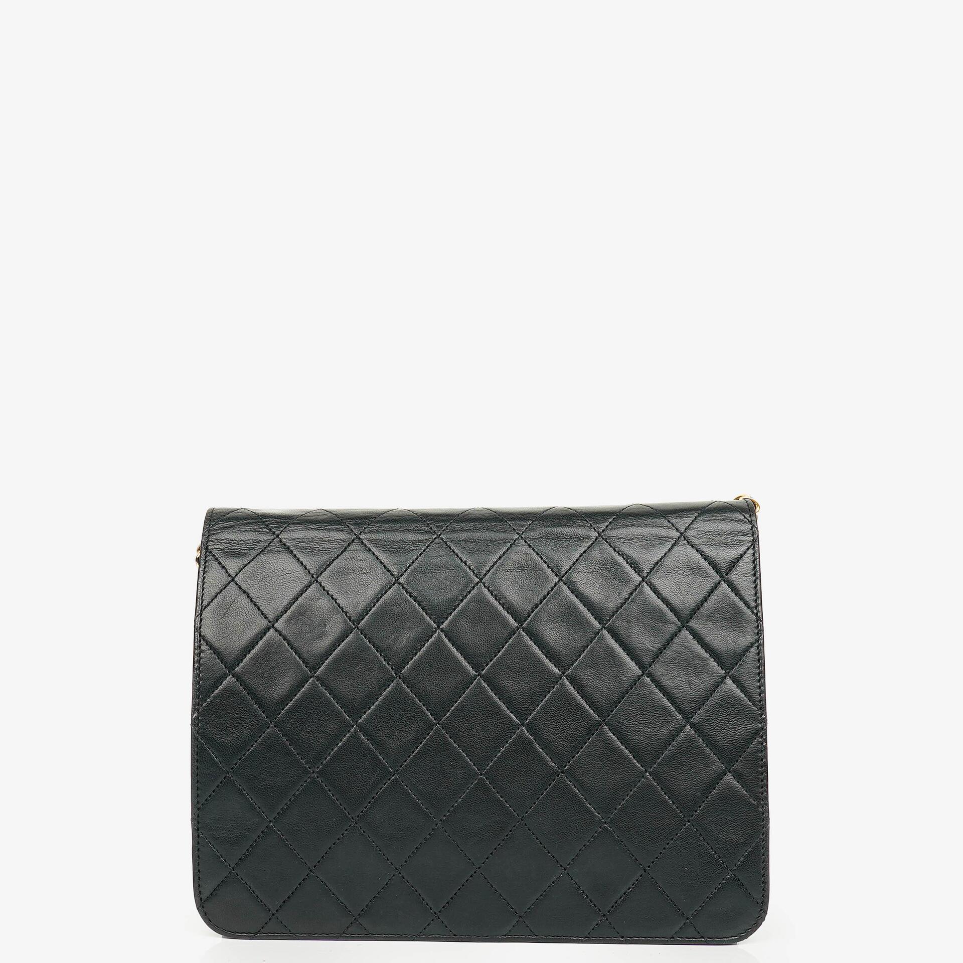 Chanel Classic Single Flap Bag aus schwarzem gestepptem Lammleder mit 24K vergoldeten Beschlägen