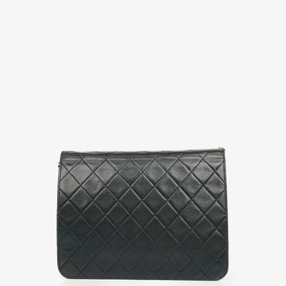 Chanel Classic Single Flap Bag aus schwarzem gestepptem Lammleder mit 24K vergoldeten Beschlägen