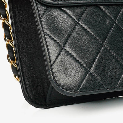 Chanel Classic Single Flap Bag aus schwarzem gestepptem Lammleder mit 24K vergoldeten Beschlägen