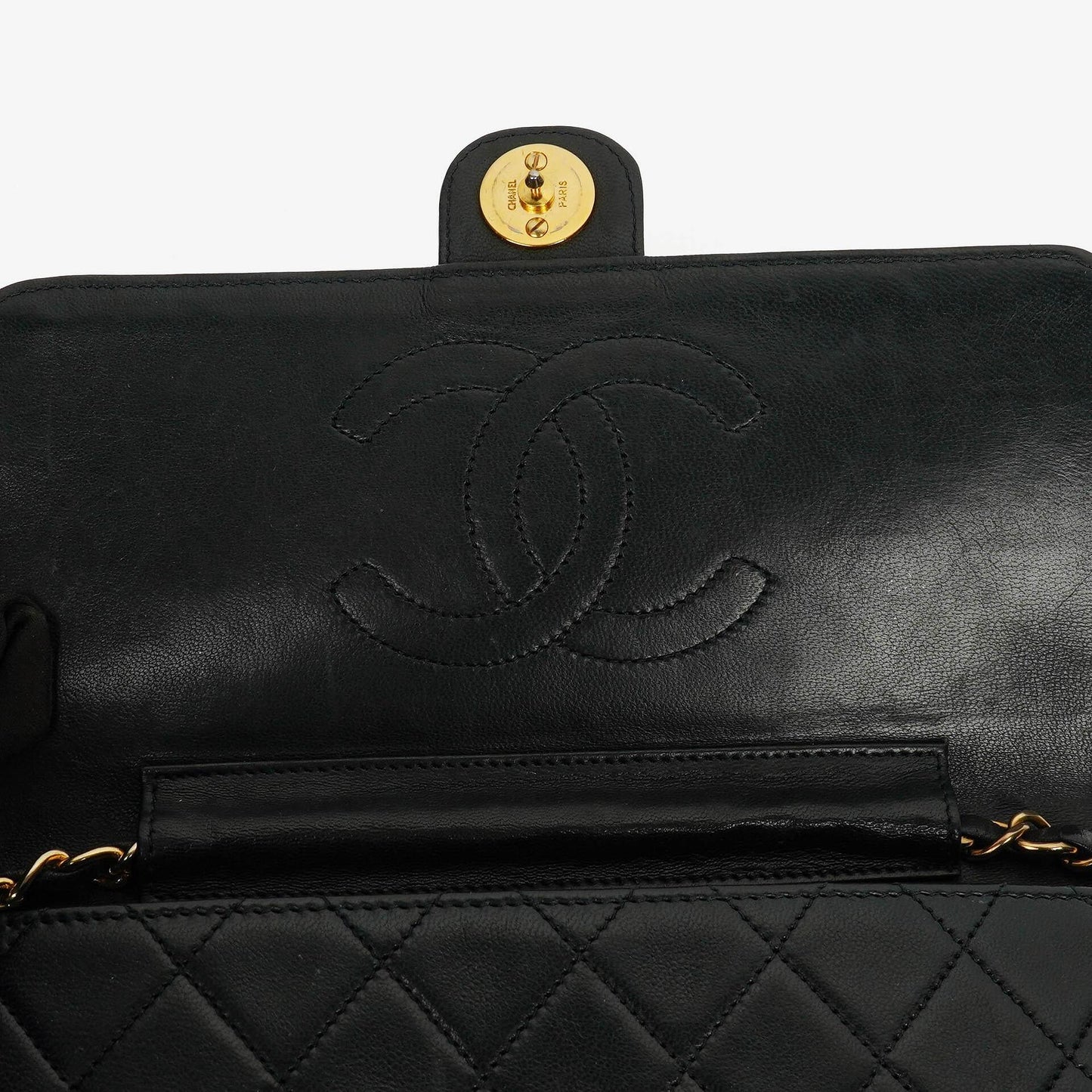 Chanel Classic Single Flap Bag aus schwarzem gestepptem Lammleder mit 24K vergoldeten Beschlägen