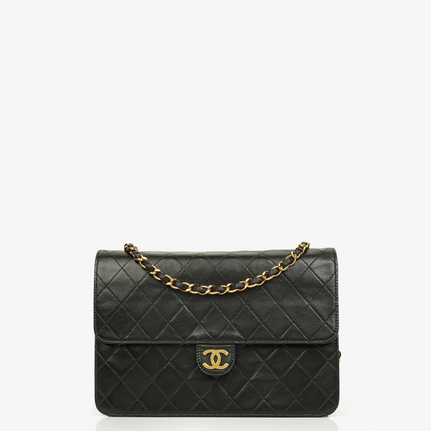 Chanel Classic Single Flap Tasche aus schwarzem gestepptem Lammleder mit 24K vergoldeten Beschlägen