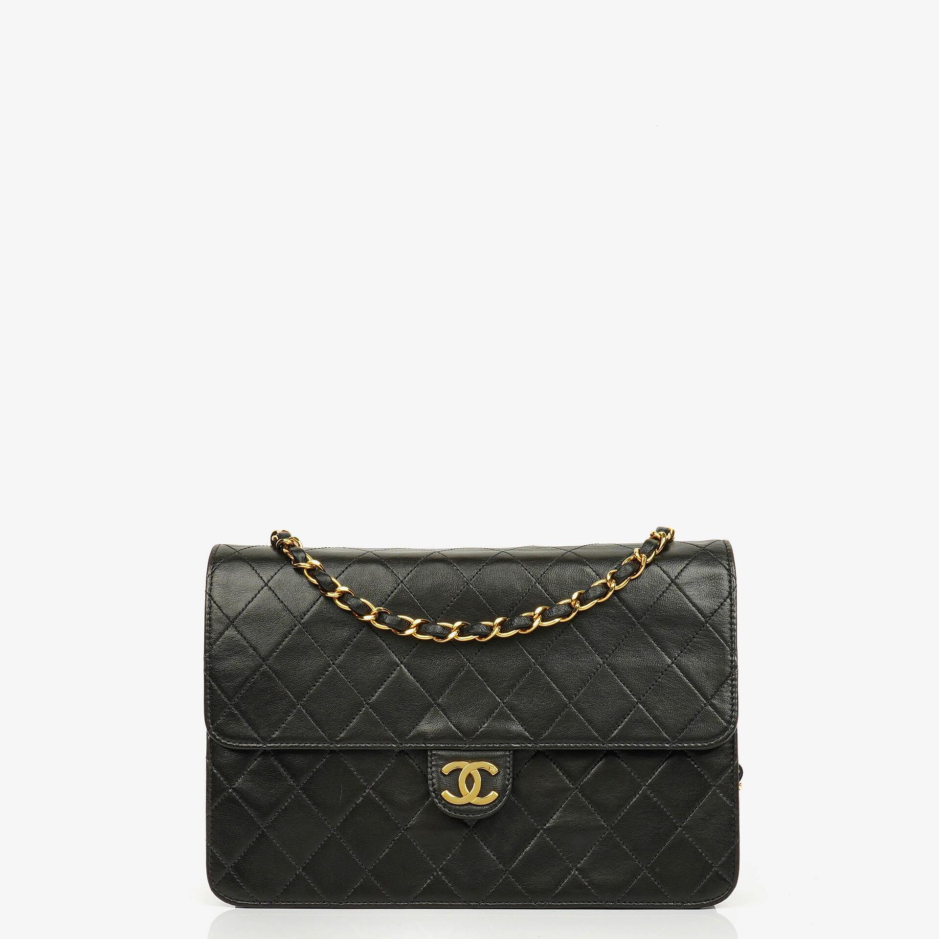 Chanel Classic Single Flap Tasche aus schwarzem gestepptem Lammleder mit 24K vergoldeten Beschlägen