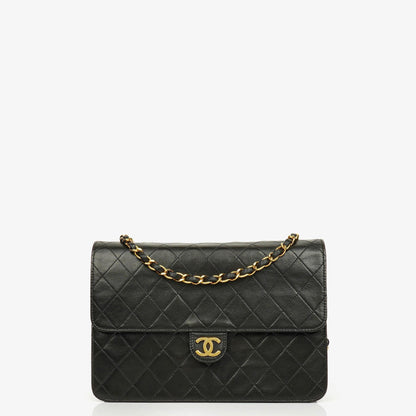 Chanel Classic Single Flap Tasche aus schwarzem gestepptem Lammleder mit 24K vergoldeten Beschlägen