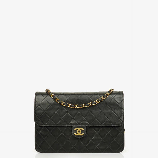 Chanel Classic Single Flap Tasche aus schwarzem gestepptem Lammleder mit 24K vergoldeten Beschlägen