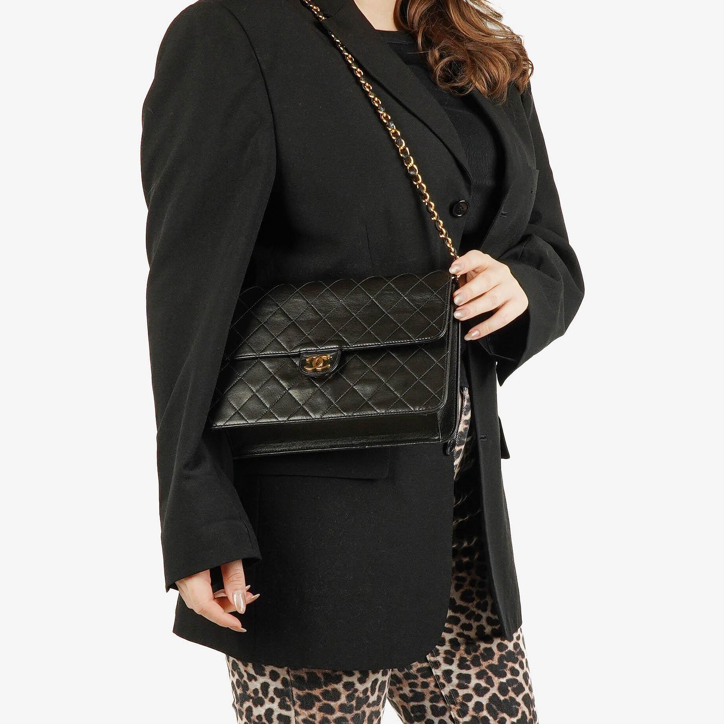 Chanel Classic Single Flap Tasche aus schwarzem gestepptem Lammleder mit 24K vergoldeten Beschlägen