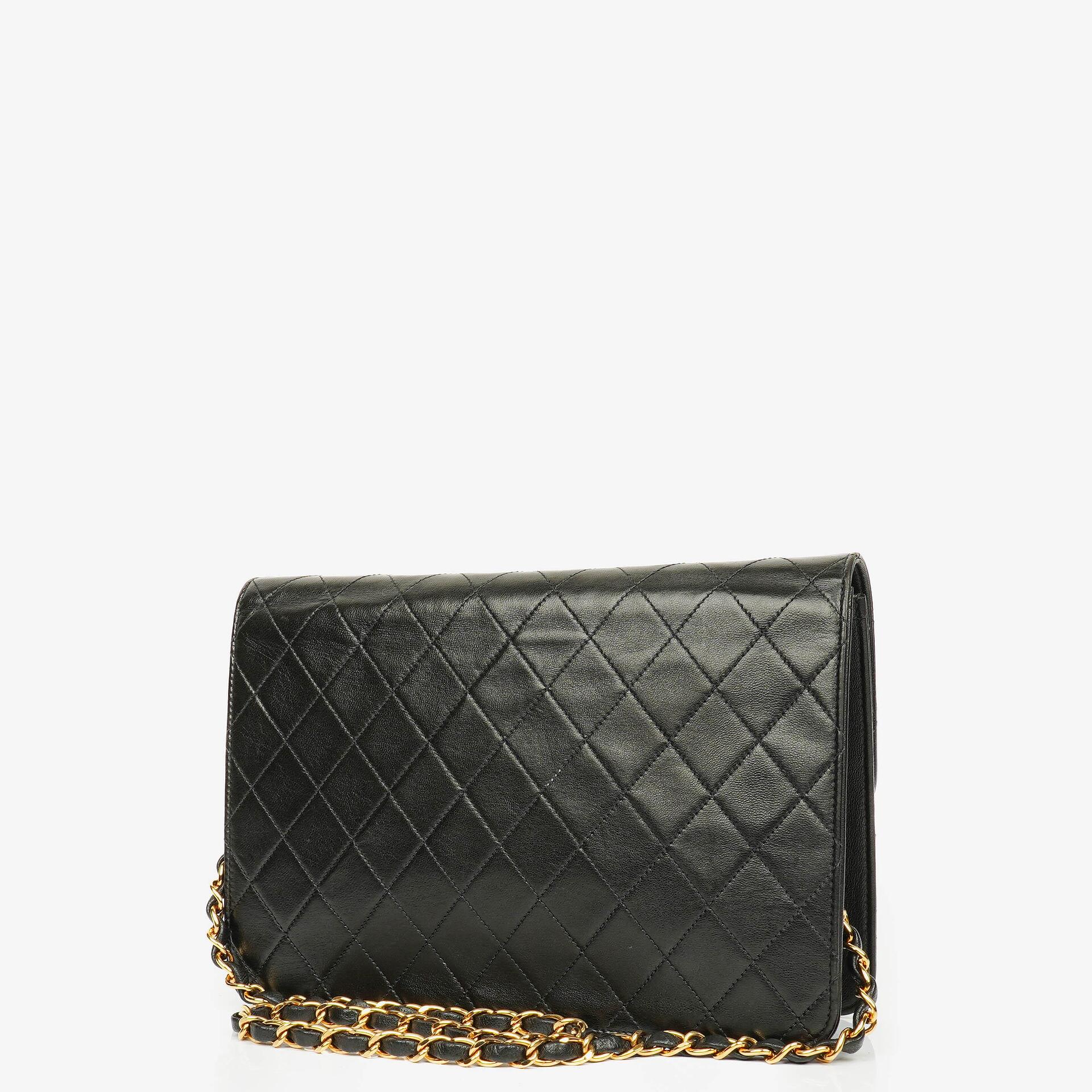 Chanel Classic Single Flap Tasche aus schwarzem gestepptem Lammleder mit 24K vergoldeten Beschlägen