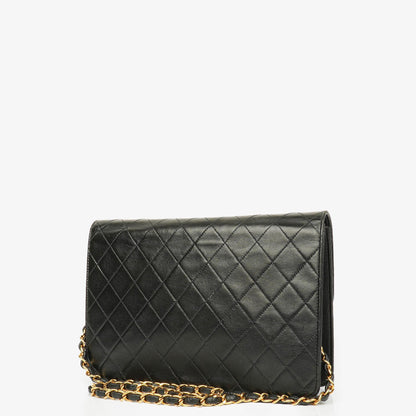 Chanel Classic Single Flap Tasche aus schwarzem gestepptem Lammleder mit 24K vergoldeten Beschlägen