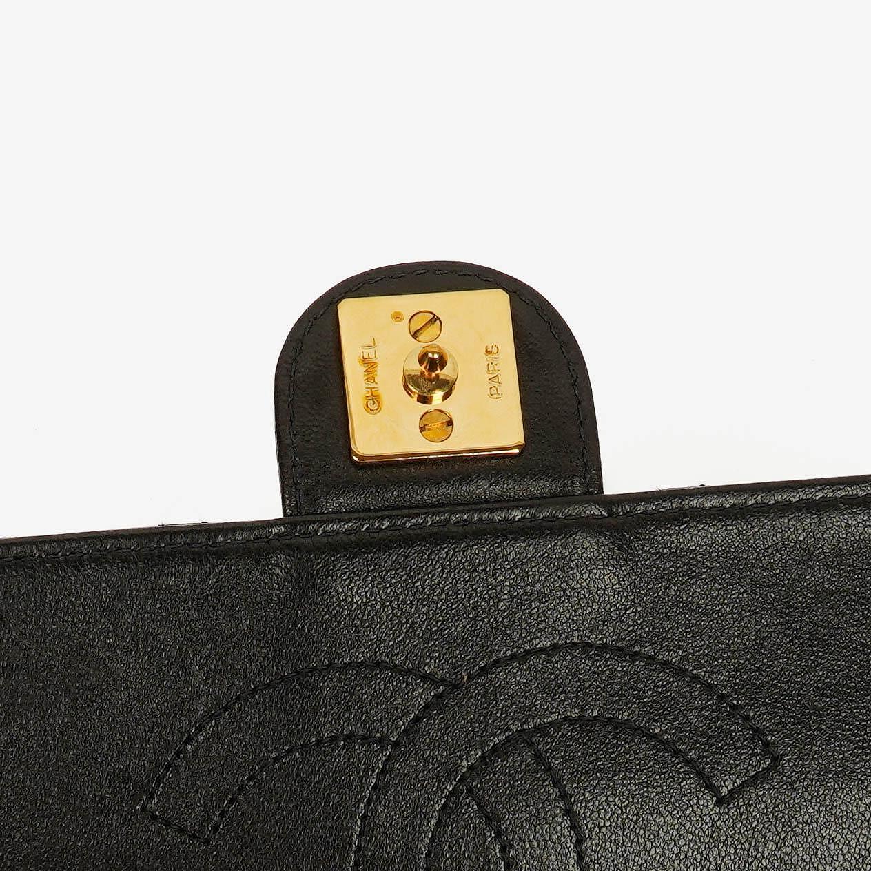 Chanel Classic Single Flap Tasche aus schwarzem gestepptem Lammleder mit 24K vergoldeten Beschlägen