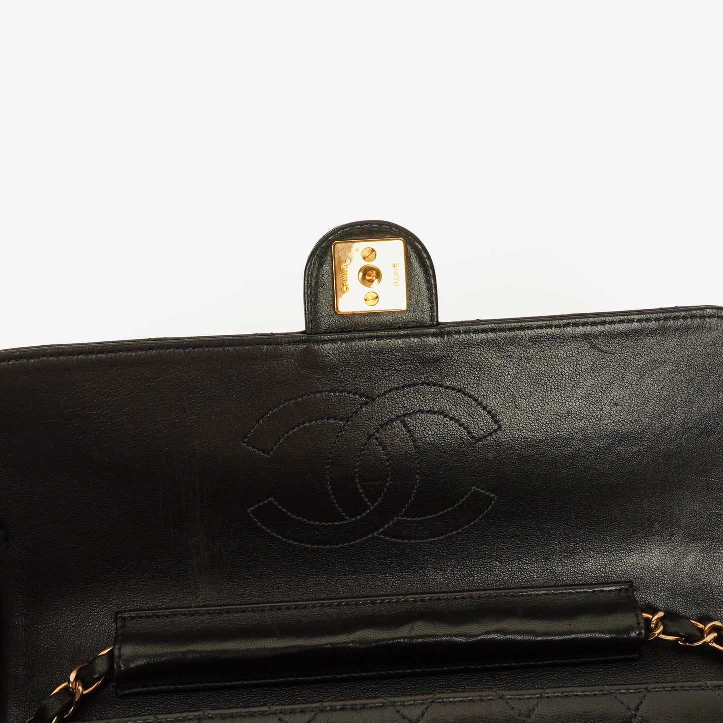Chanel Classic Single Flap Tasche aus schwarzem gestepptem Lammleder mit 24K vergoldeten Beschlägen