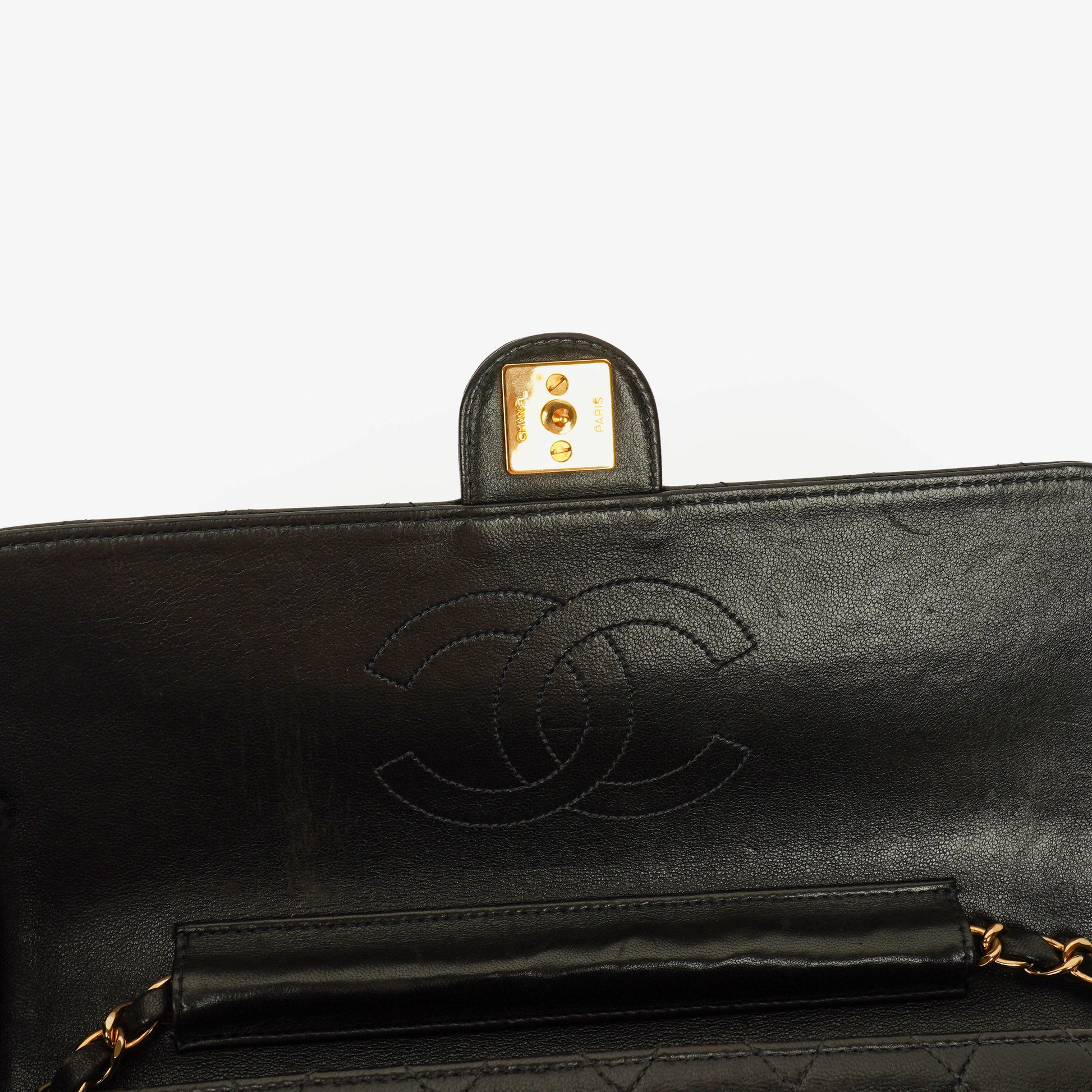 Chanel Classic Single Flap Tasche aus schwarzem gestepptem Lammleder mit 24K vergoldeten Beschlägen