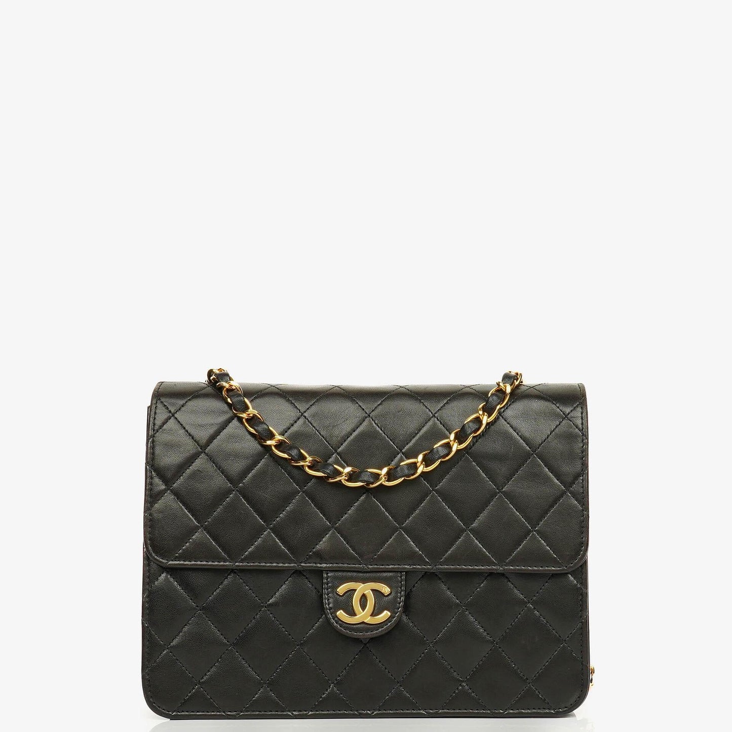 Chanel Classic Single Flap Tasche aus schwarzem gestepptem Lammleder mit 24K vergoldeter Hardware