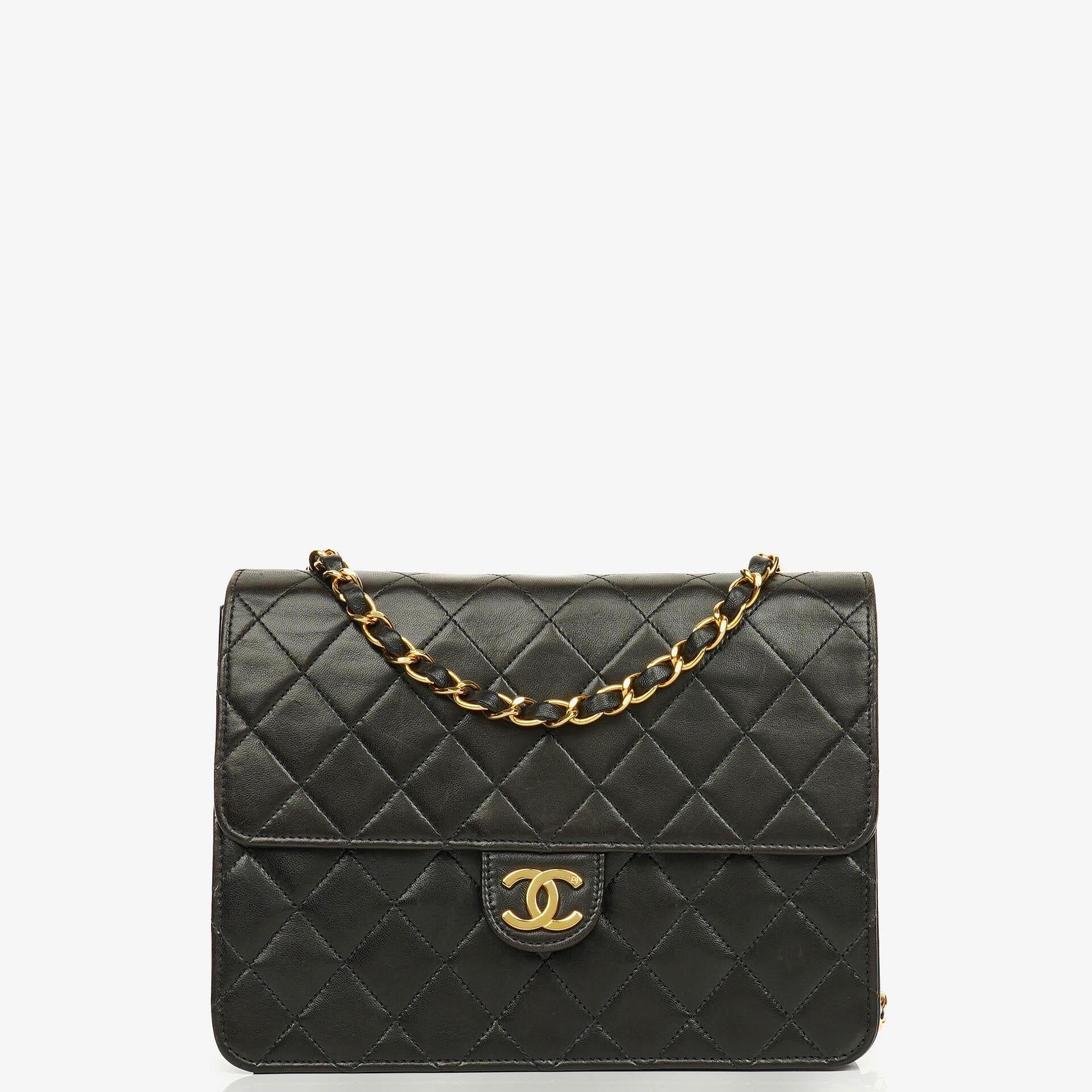 Chanel Classic Single Flap Tasche aus schwarzem gestepptem Lammleder mit 24K vergoldeter Hardware