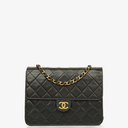 Chanel Classic Single Flap Tasche aus schwarzem gestepptem Lammleder mit 24K vergoldeter Hardware