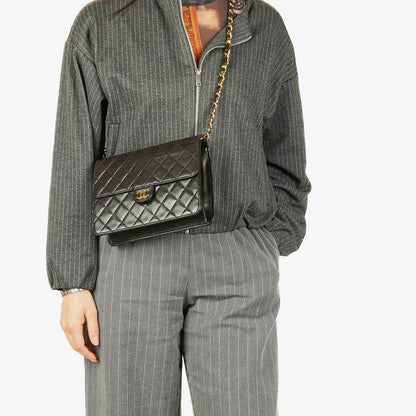 Chanel Classic Single Flap Tasche aus schwarzem gestepptem Lammleder mit 24K vergoldeter Hardware