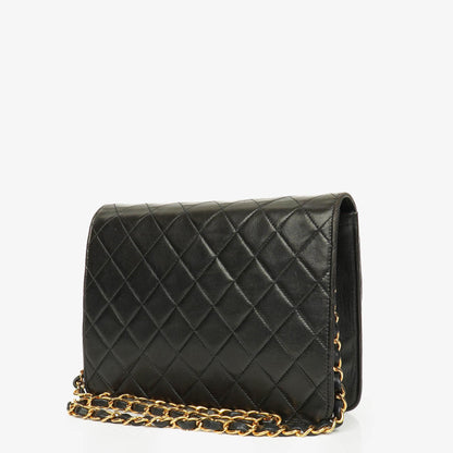 Chanel Classic Single Flap Tasche aus schwarzem gestepptem Lammleder mit 24K vergoldeter Hardware