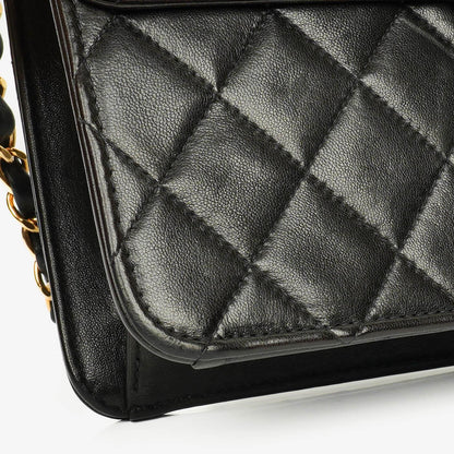 Chanel Classic Single Flap Tasche aus schwarzem gestepptem Lammleder mit 24K vergoldeter Hardware