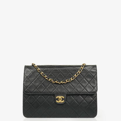 Chanel Classic Single Flap Tasche aus schwarzem gestepptem Lammleder mit 24K vergoldeten Beschlägen