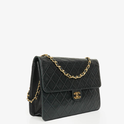 Chanel Classic Single Flap Tasche aus schwarzem gestepptem Lammleder mit 24K vergoldeten Beschlägen